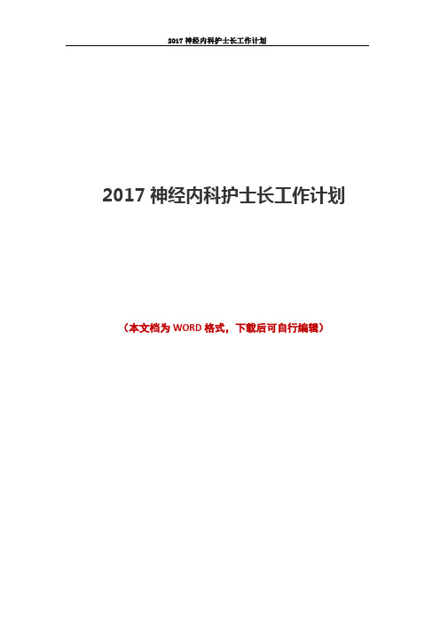 2017神经内科护士长工作计划