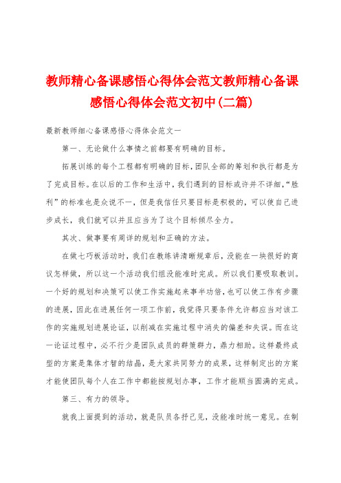 教师精心备课感悟心得体会范文教师精心备课感悟心得体会范文初中(二篇)