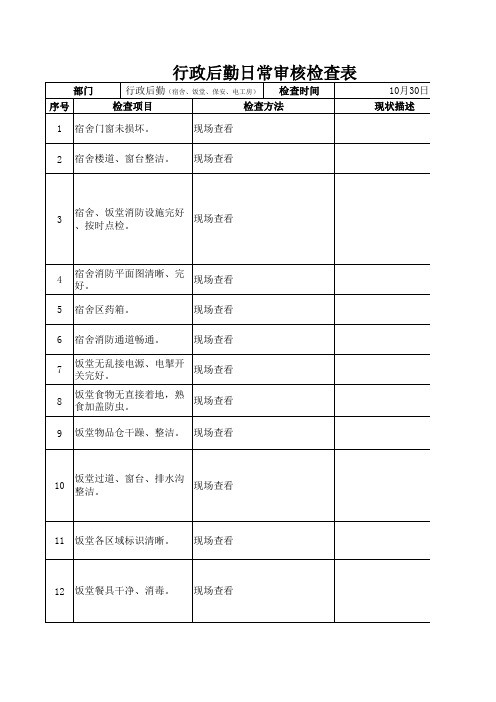 行政后勤日常审核检查表