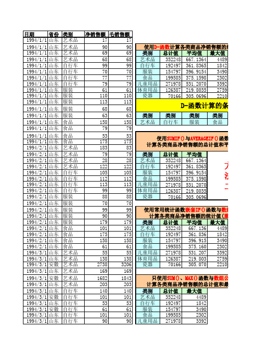 Excel分类汇总综合练习(含D函数_数组公式_模拟运算表)上机练习题参考答案