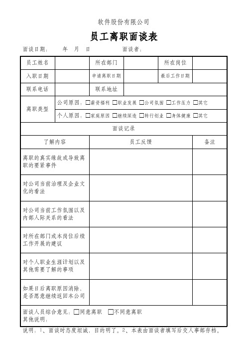 员工离职面谈记录表(人事行政)