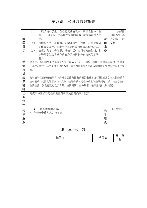 08 经济效益分析表——表格制作 教案