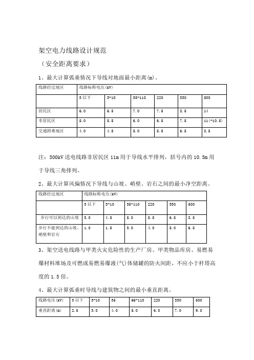 电力架空线路安全距离规定