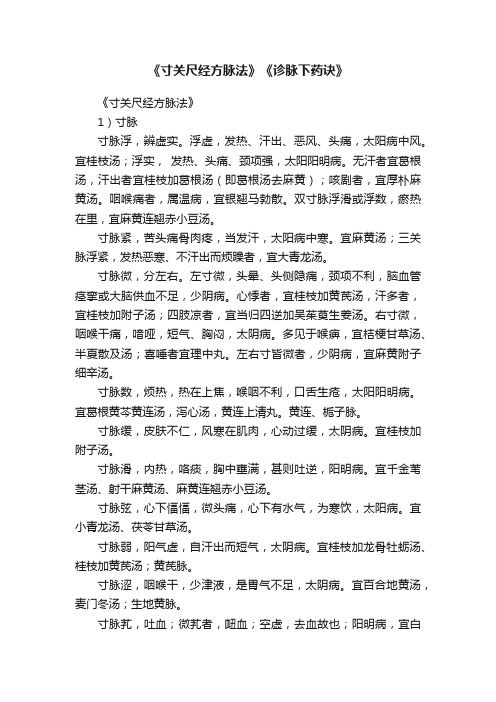 《寸关尺经方脉法》《诊脉下药诀》