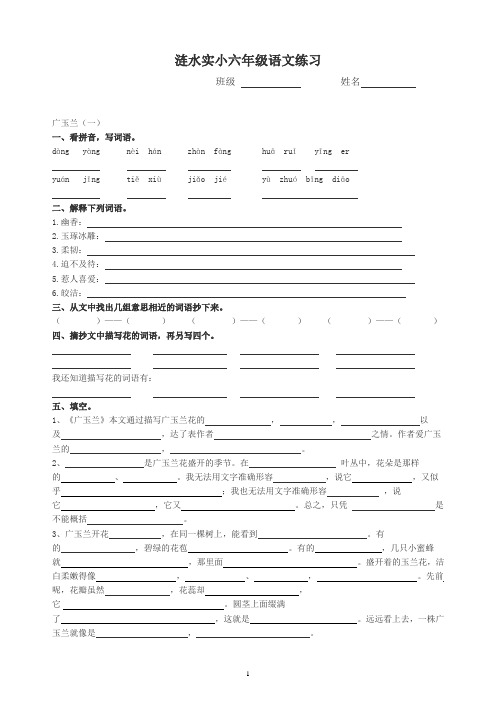 苏教版小学语文六年级18课作业(一)广玉兰