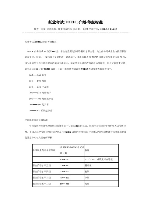 托业考试(TOEIC)介绍-等级标准