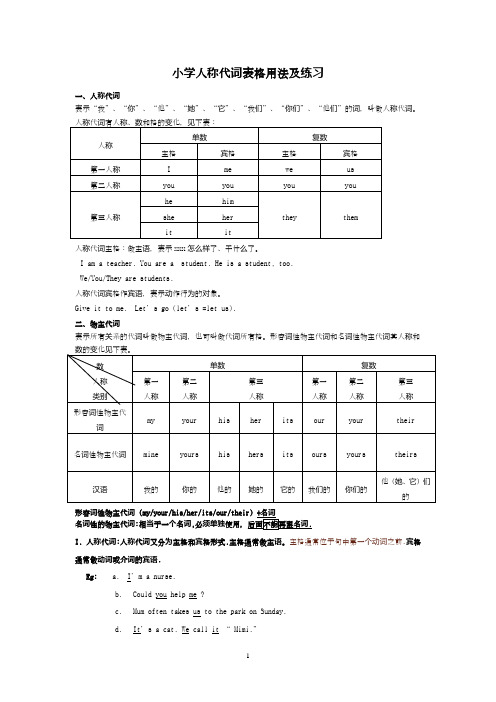 (完整版)小学人称代词表格用法及练习