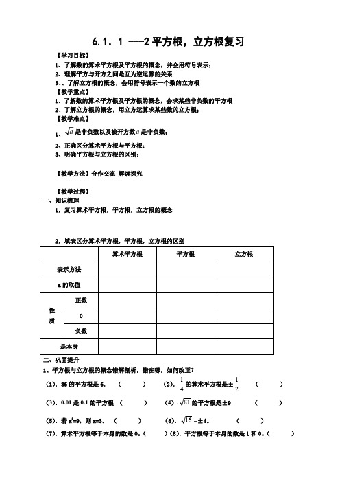 《平方根立方根复习》导学案