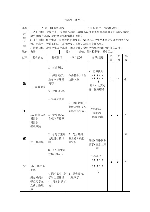 小学体育_快速跑(水平二)教学设计学情分析教材分析课后反思