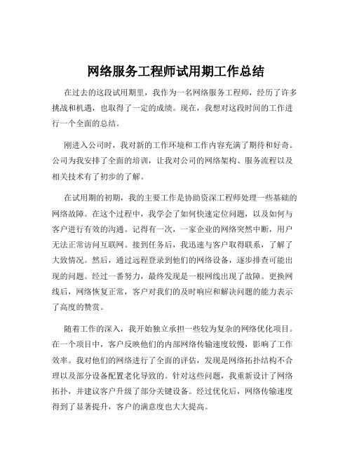 网络服务工程师试用期工作总结