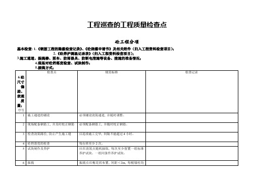 工程巡查工程质量检查点(砼)