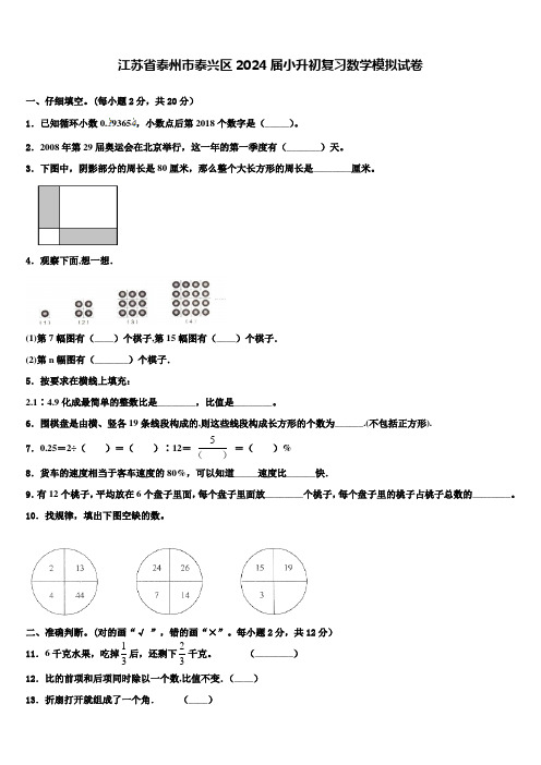 江苏省泰州市泰兴区2024届小升初复习数学模拟试卷含解析