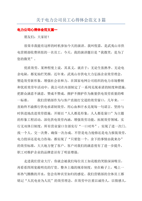 关于电力公司员工心得体会范文3篇