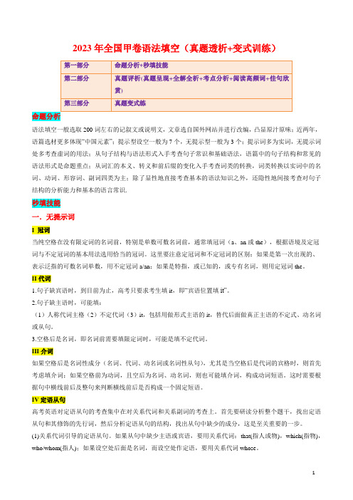 2023年全国英语甲卷语法填空(真题透析 变式训练)