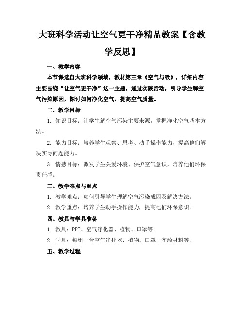 大班科学活动让空气更干净精品教案【含教学反思】