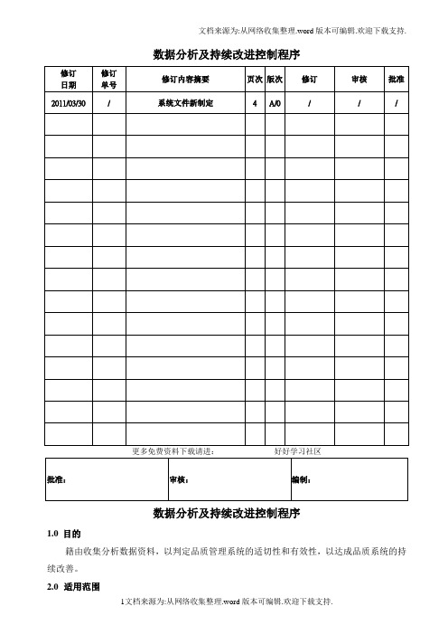 数据分析及持续改进控制程序