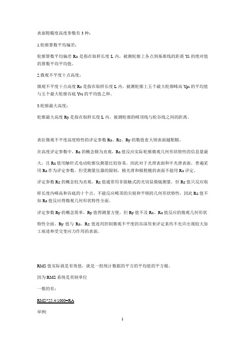 粗糙度对比Ra、Rz、RMS、国内外标准对照
