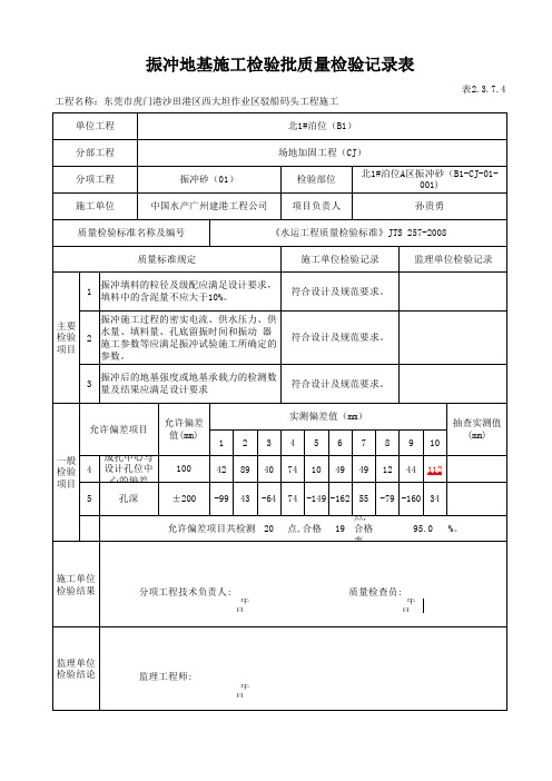 振冲地基施工检验批质量检验记录表