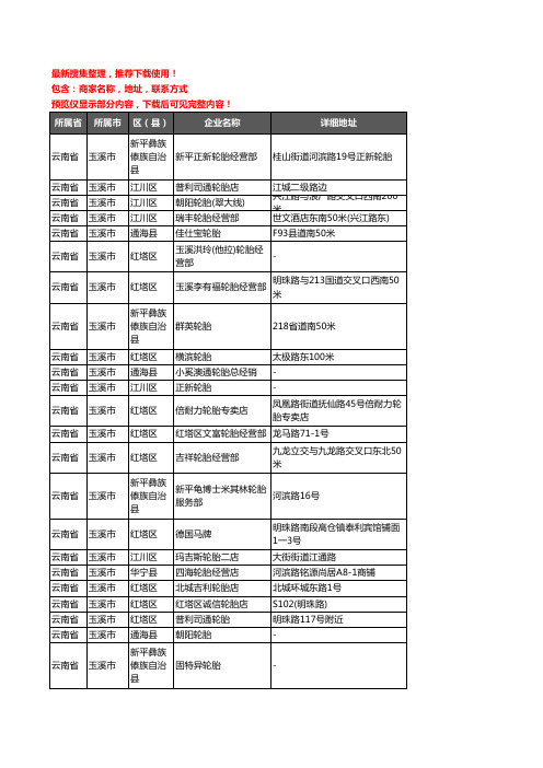 新版云南省玉溪市汽车轮胎企业公司商家户名录单联系方式地址大全210家