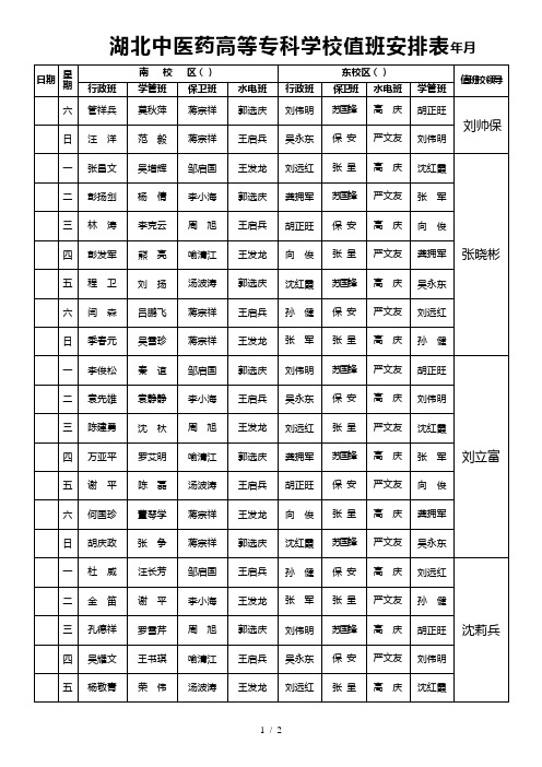 湖北中医药高等专科学校值班安排表2018年12月