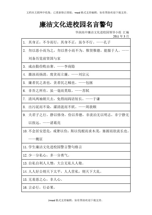 廉洁文化进校园名言警句1