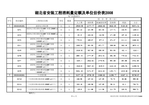 湖北省安装工程消耗量定额及单位估价表2008电气部分第一部分