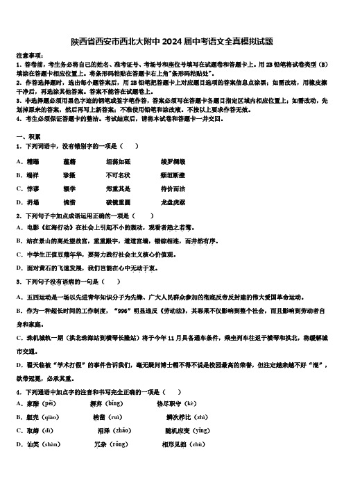 陕西省西安市西北大附中2024届中考语文全真模拟试题含解析