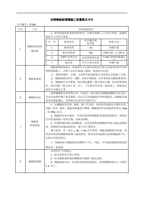 双排钢板桩围堰施工质量要点卡片