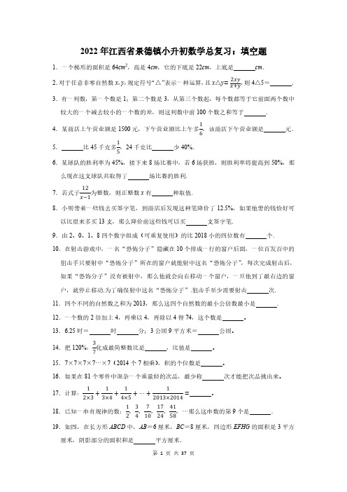 2022年江西省景德镇小升初数学总复习：填空题附答案解析