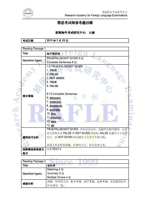 2015年03月28日雅思阅读考题回顾