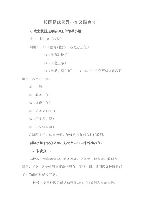 校园足球领导小组及职责分工