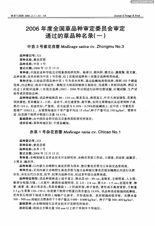 2006年度全国草品种审定委员会审定通过的草品种名录(一)