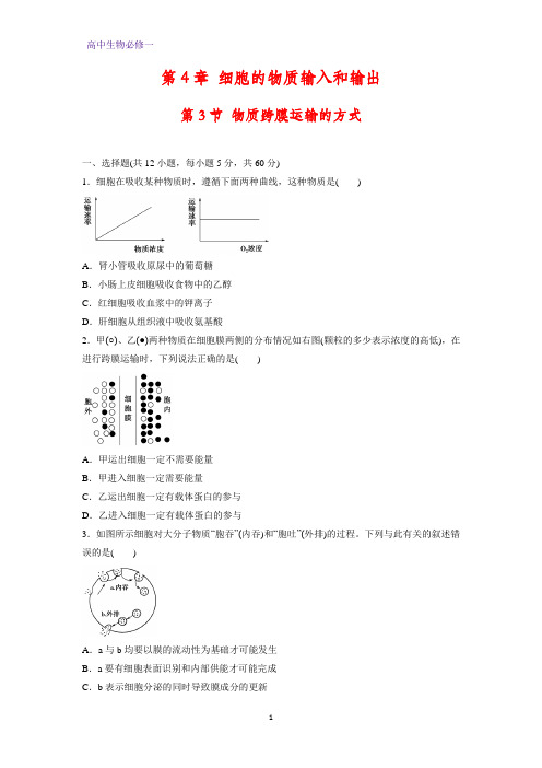 高中生物必修1课时作业11：4.3 物质跨膜运输的方式