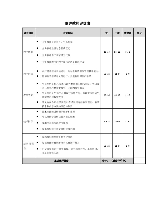 主讲教师评价表