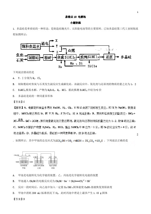 2019年高考化学易错点(13)电解池(模拟题训练含答案)