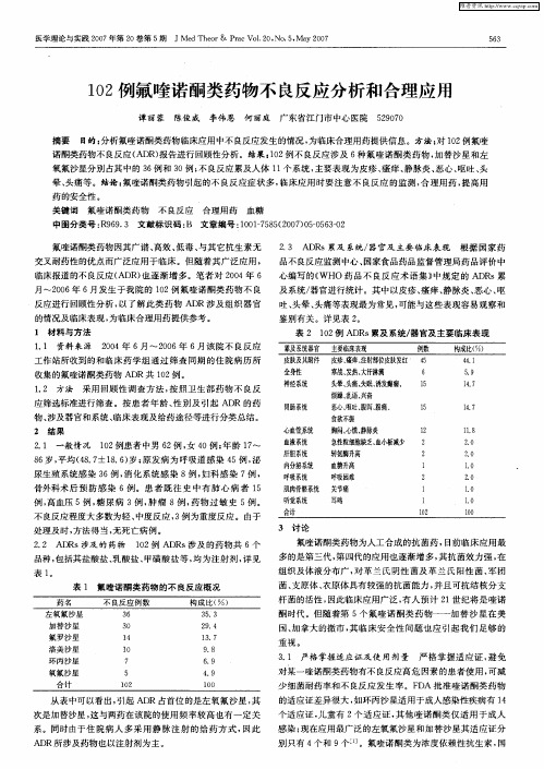 102例氟喹诺酮类药物不良反应分析和合理应用