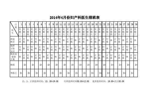 2014年4月医生排班表