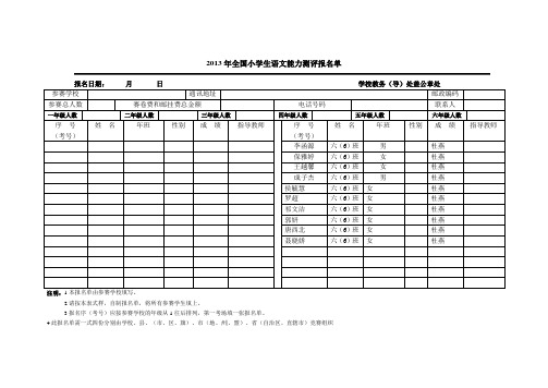 2013年全国小学生语文能力测评报名单1