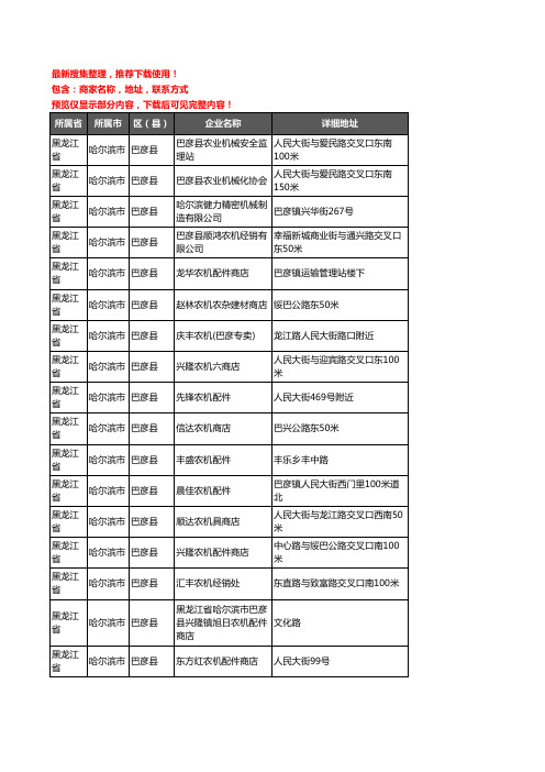 新版黑龙江省哈尔滨市巴彦县机床企业公司商家户名录单联系方式地址大全22家