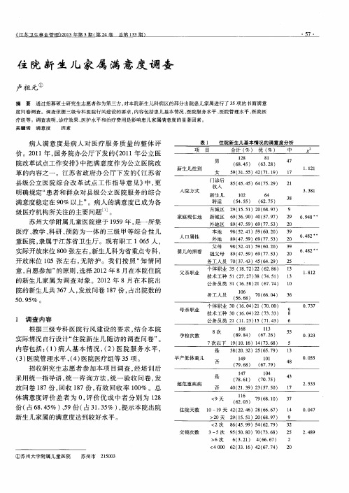 住院新生儿家属满意度调查