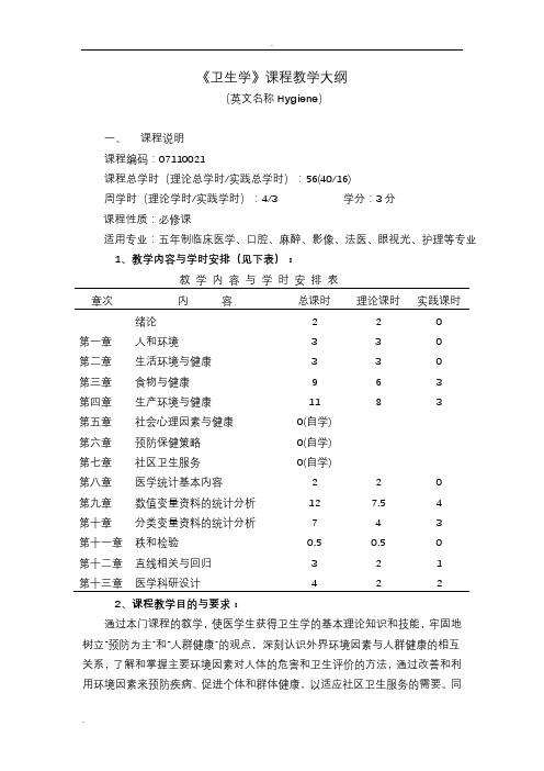 卫生学课程教学大纲