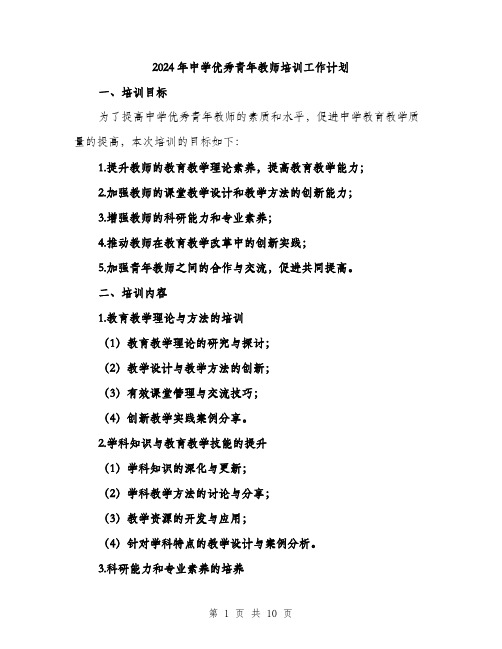 2024年中学优秀青年教师培训工作计划(三篇)