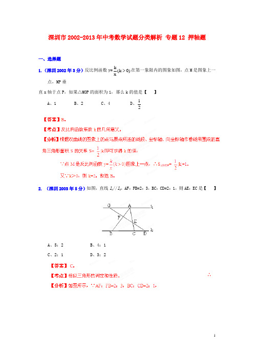 广东省深圳市2002中考数学试题分类解析 专题12 押轴题