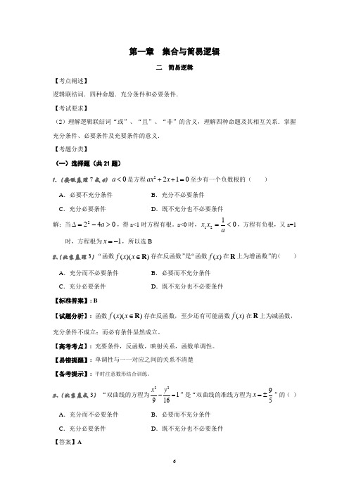 2008年普通高等学校招生全国统一考试数学试卷分类汇编1.2简易逻辑