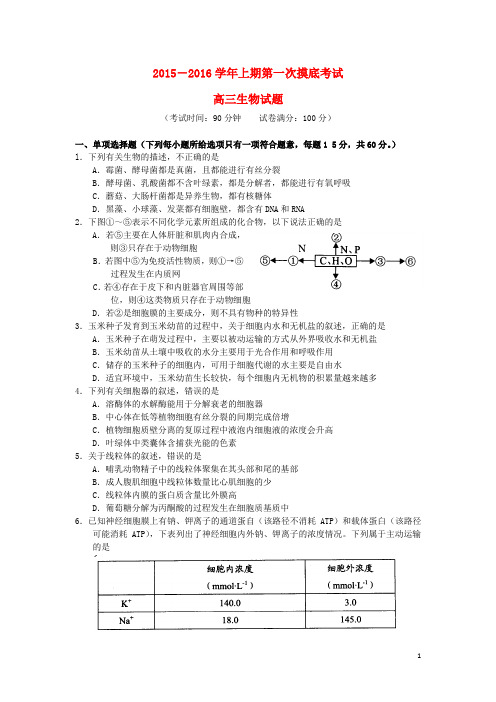 山东省临沂市某中学高三生物上学期开学摸底考试试题