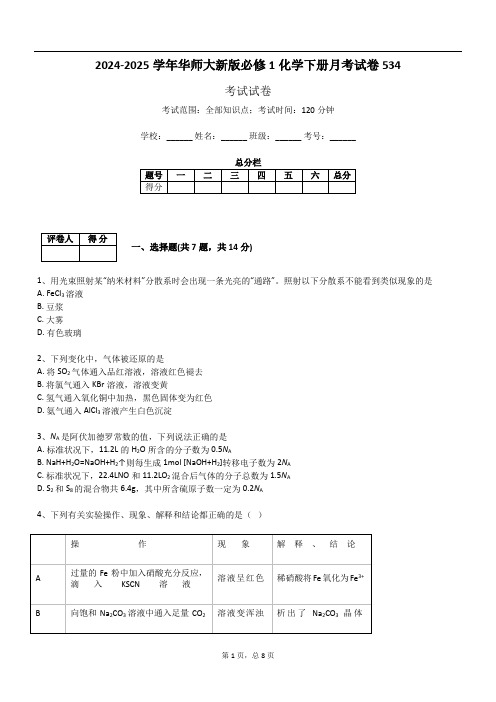 2024-2025学年华师大新版必修1化学下册月考试卷534