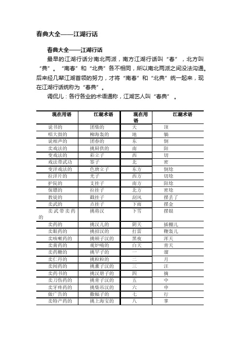 春典大全——江湖行话