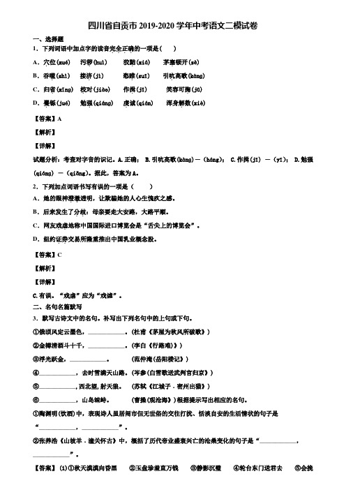 四川省自贡市2019-2020学年中考语文二模试卷含解析