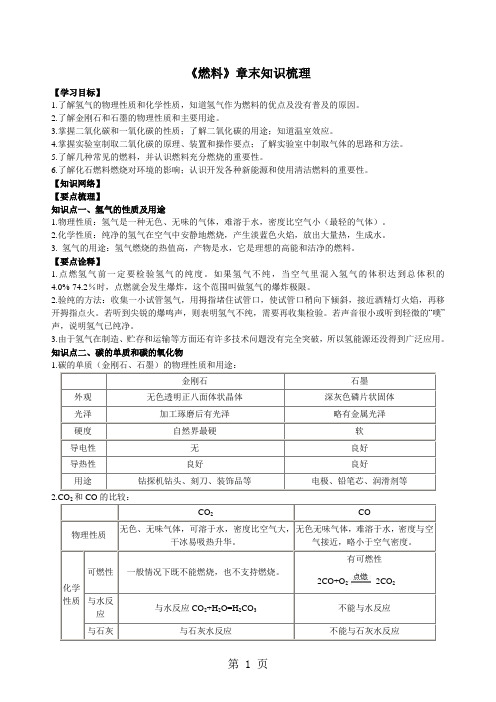 鲁教版九年级化学上册《燃烧和燃料》章末知识梳理+例题演练(含解析)