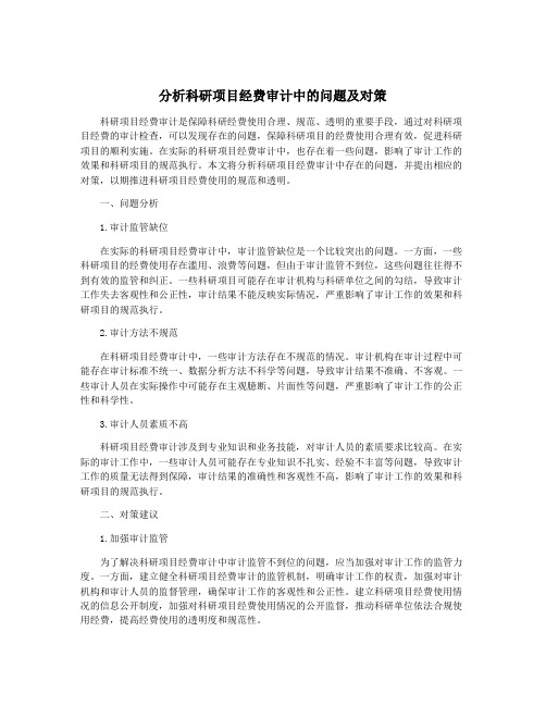 分析科研项目经费审计中的问题及对策